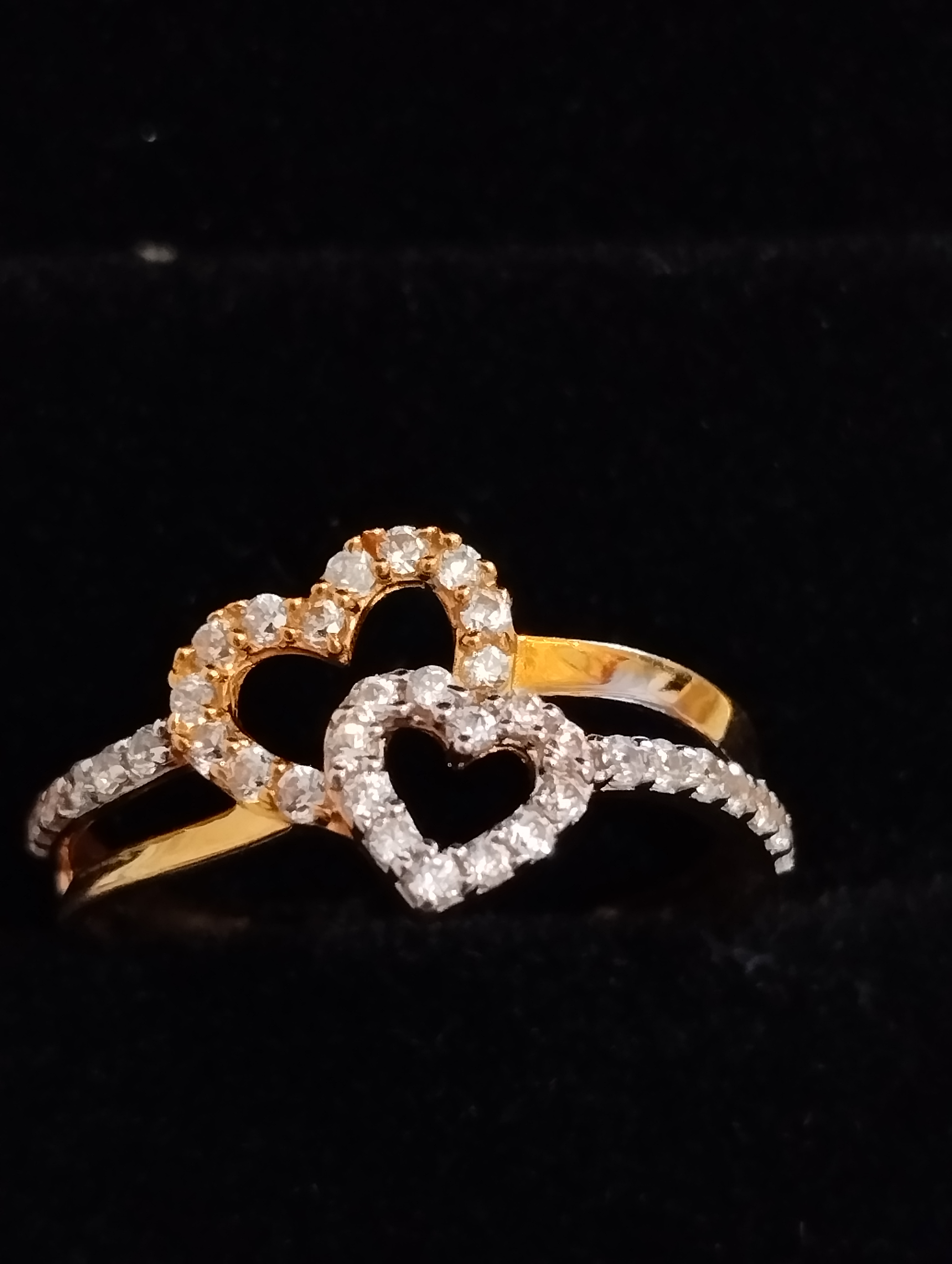 Twin Heart Sparkle Gold Ring - View 2