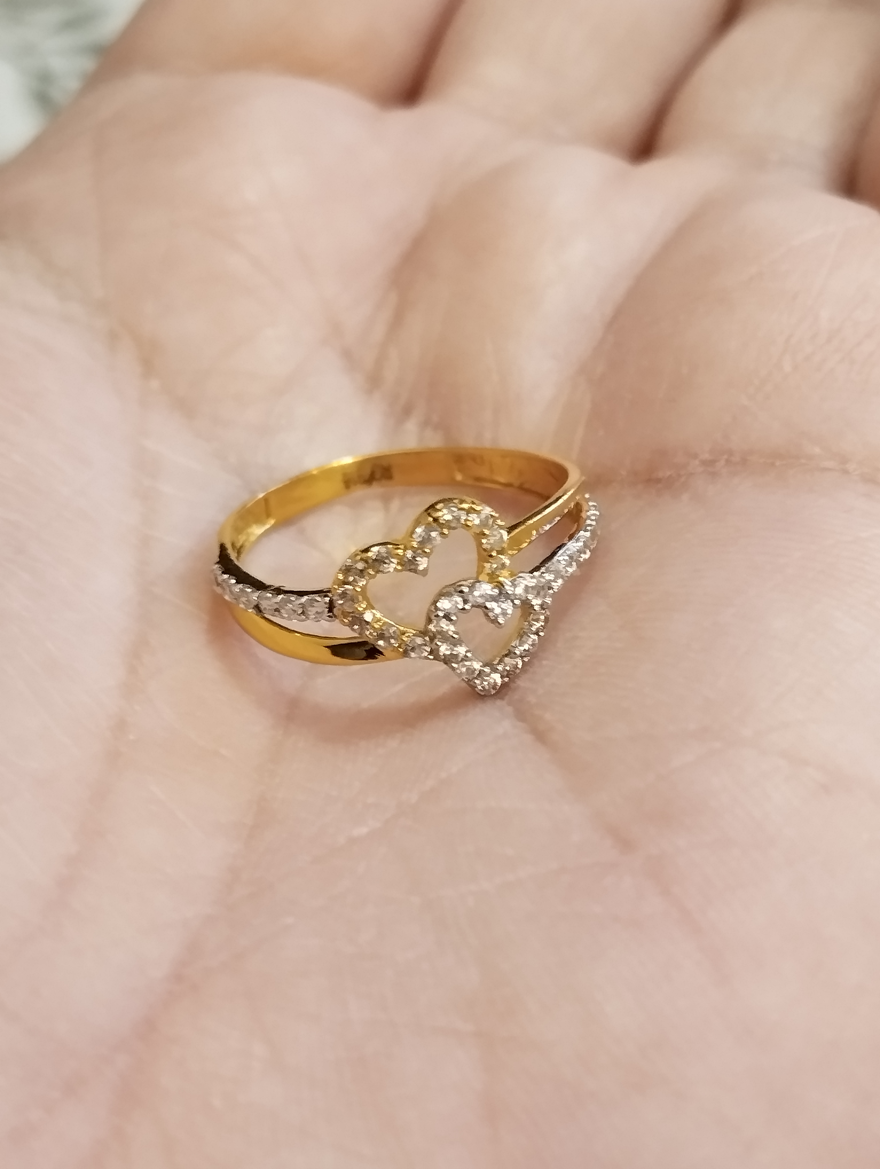 Twin Heart Sparkle Gold Ring - View 4