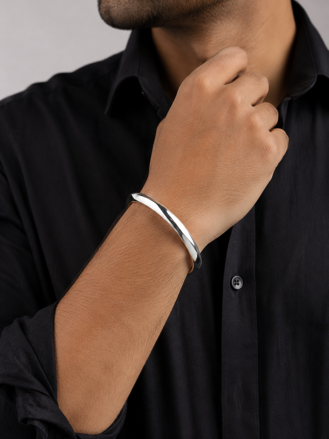 925 Sterling Silver Classic Curve Solid Kada for Men - View 3