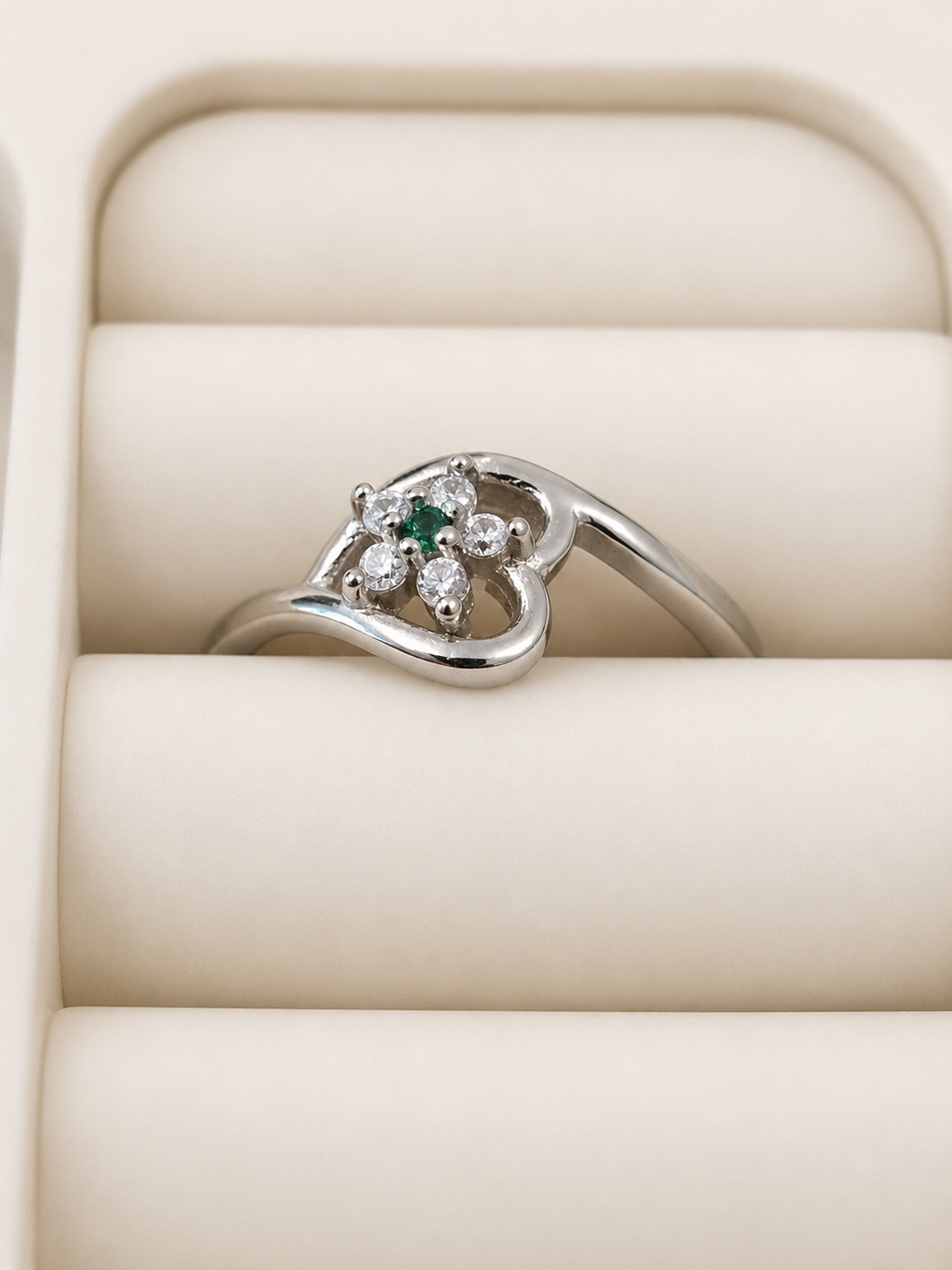 925 Sterling Silver Floral Cluster Ring with Green and Clear Stones for Women - View 2