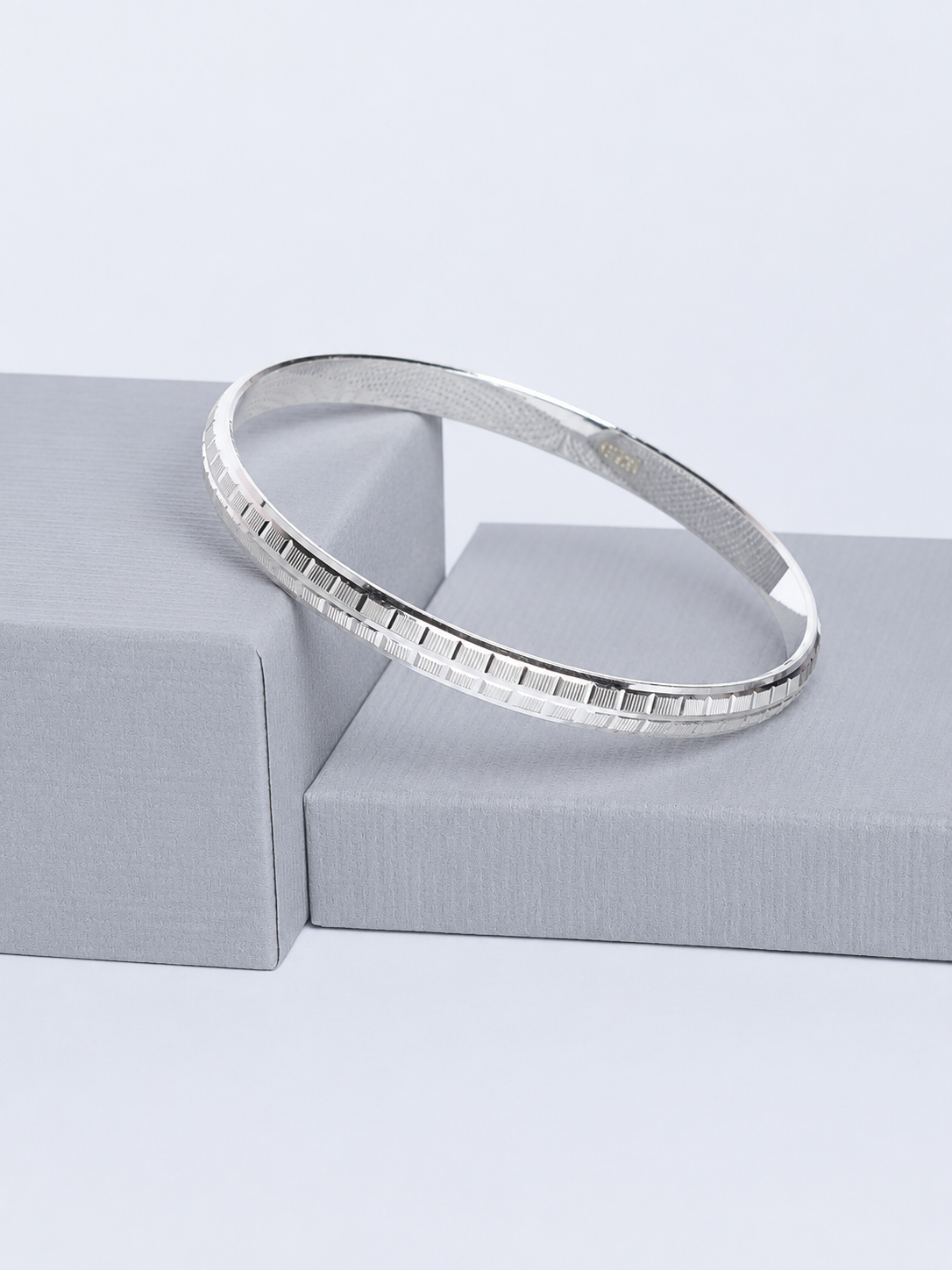 925 Sterling Silver Regal Line Textured Kada for Men - View 6