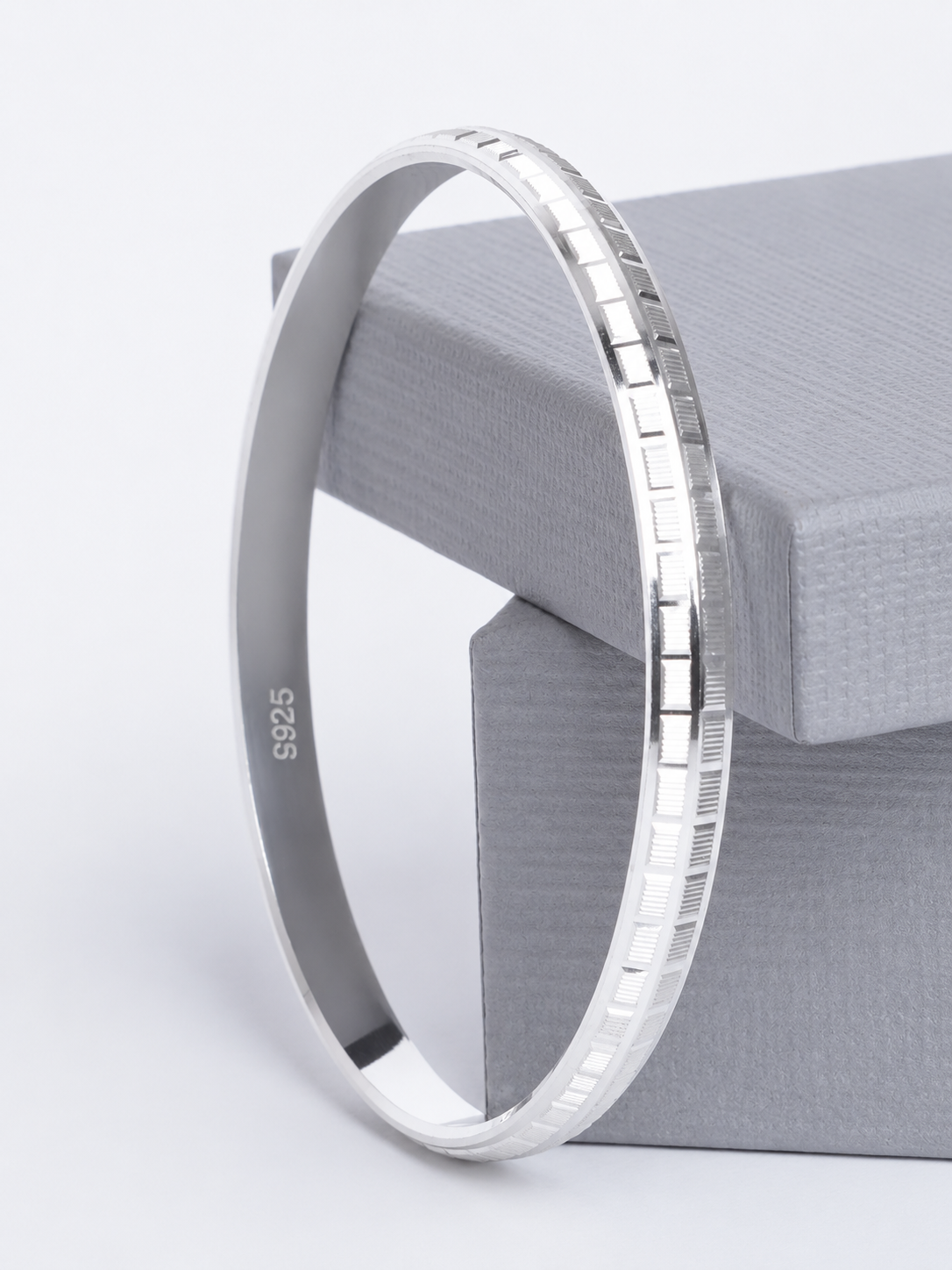 925 Sterling Silver Regal Line Textured Kada for Men - View 5