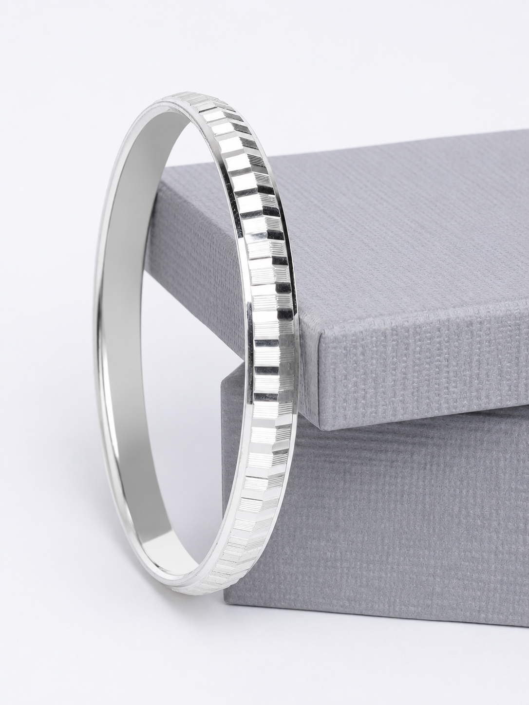 925 Sterling Silver Titan Edge Textured Kada for Men - View 3