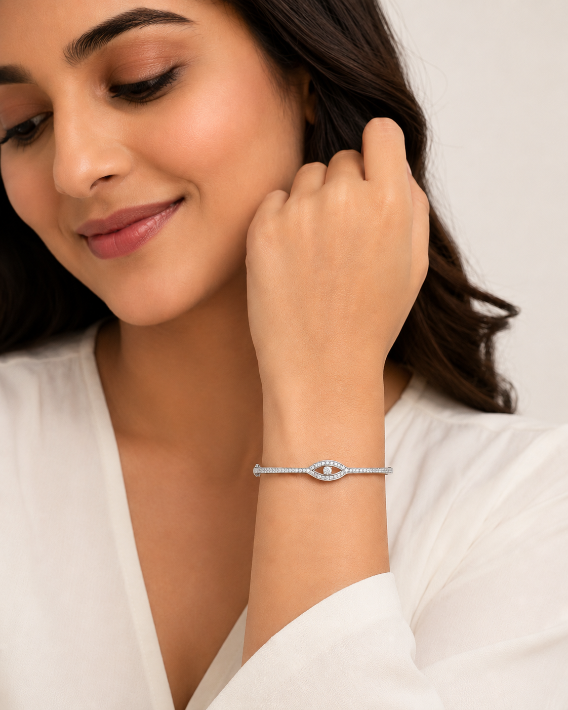 925 Sterling Silver Evil Eye Kada Bracelet for Women - View 2